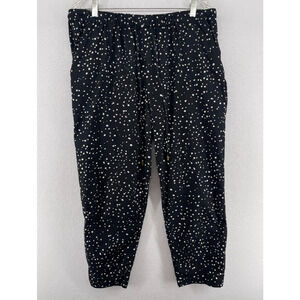 EILEEN FISHER Pants L Dot Printed Organic Cotton Tapered Ankle Drawstring Black